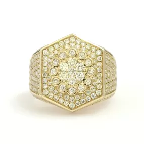 10K Yellow Gold Hexagon Pave Ring 2.95 Ctw