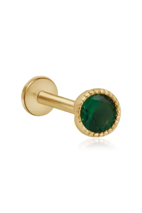 14K Gold Emerald Bezel Tragus Cartilage Helix Internally threaded Flat Back Labret Earring Stud