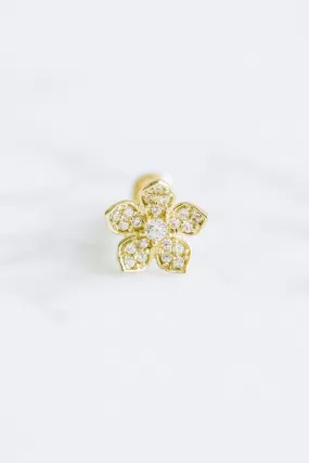 14K Solid Gold Cartilage Minimalist Constellation Cz Flower Internally Internal Threaded Earring Labret