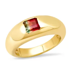 14K YG Watermelon Tourmaline Gypsy Ring