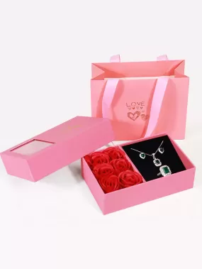 1pc Flower Decor Jewelry Storage Box & 1pc Bag