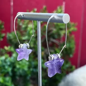 Amethyst Star and Sterling Silver Hoop Earrings