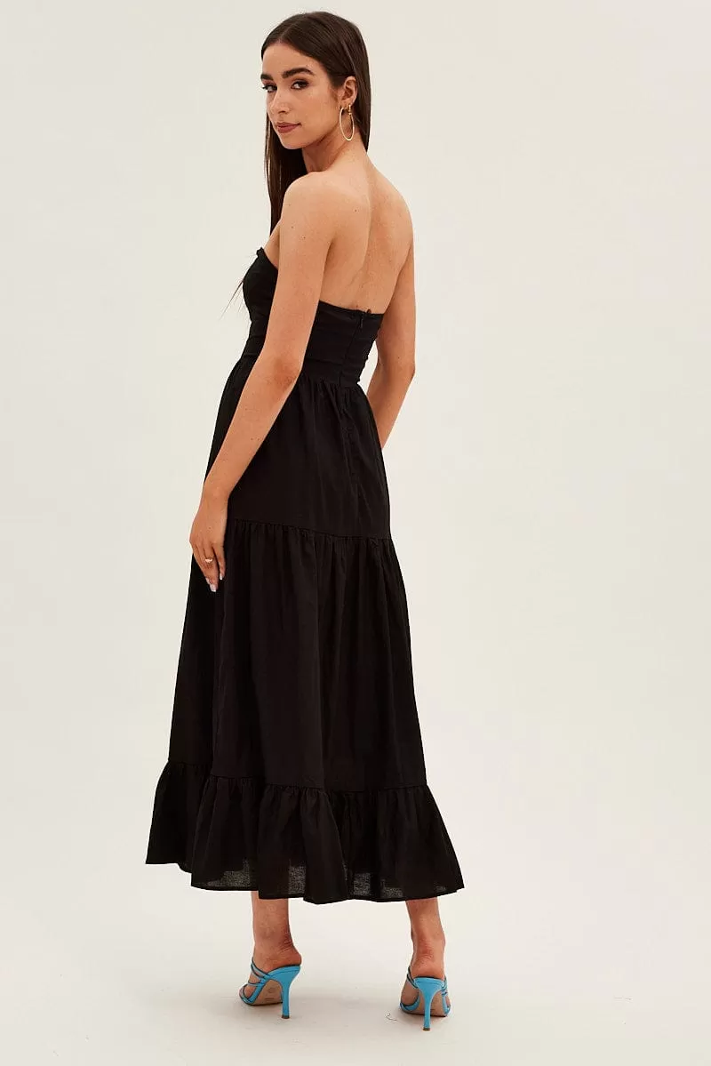 Black Maxi Dress Sleeveless Bandeau Ring Detail