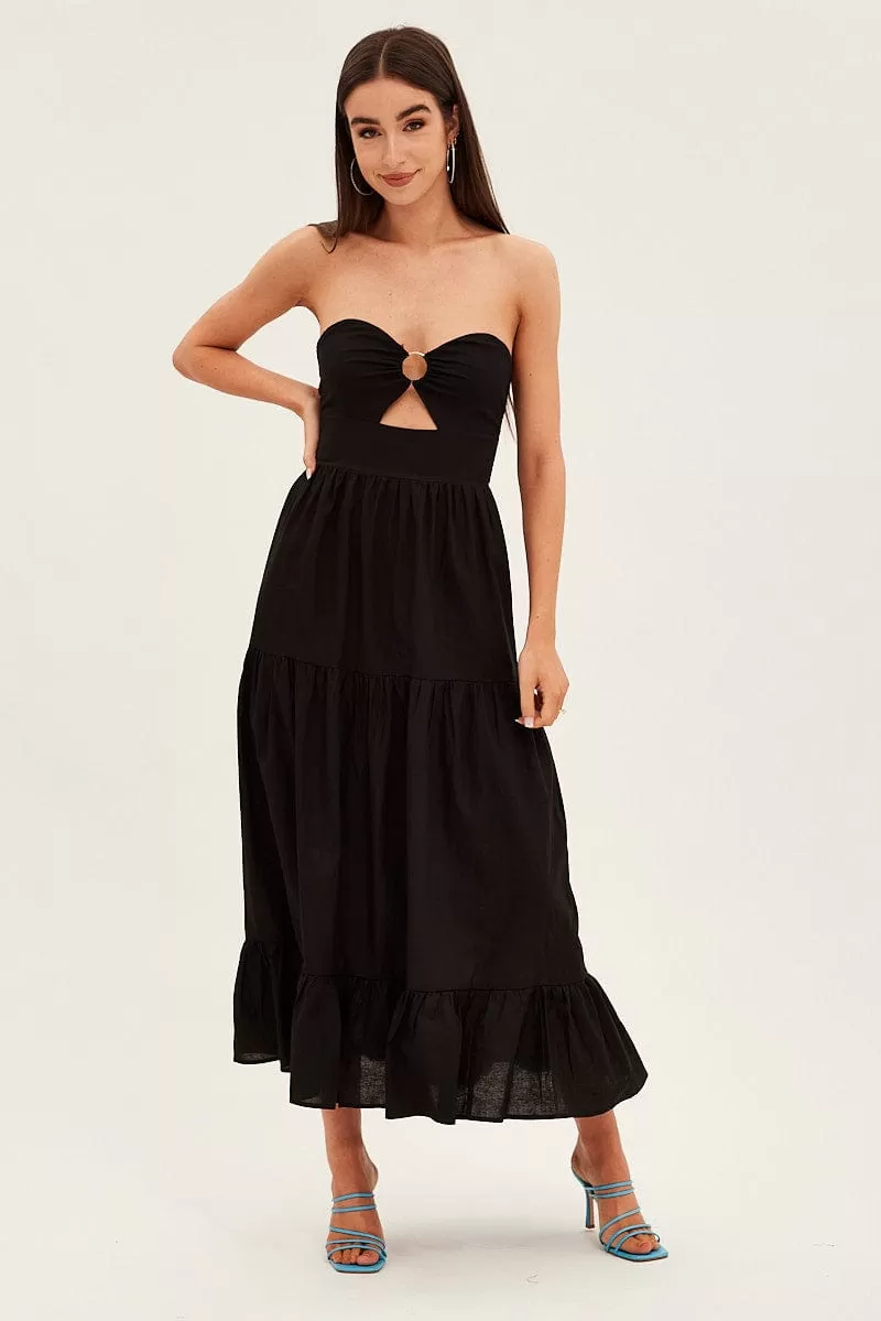 Black Maxi Dress Sleeveless Bandeau Ring Detail