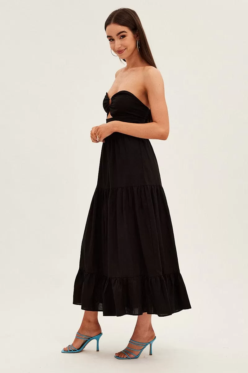 Black Maxi Dress Sleeveless Bandeau Ring Detail