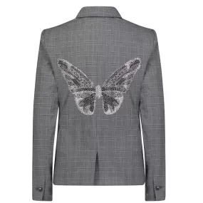 Butterfly Plaid Blazer - Gray