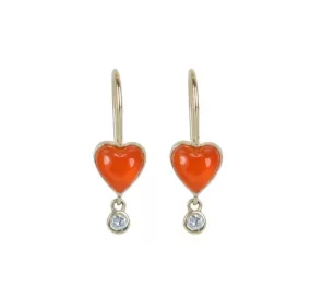 Carnelian Byrdie Heart Earrings with Diamond Drop