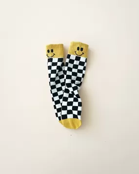 Checkered Smiley Socks | Yellow