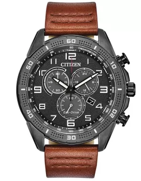 Citizen DRIVE AR Mens Chronograph - Dark Gray - Date - Black Dial -Brown Leather