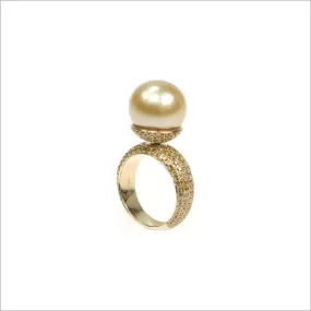 Couture 18K Gold & Golden Pearl Ring with Canary Diamonds