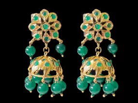 DER348 Green jhumka in flower tops ( READY TO SHIP)