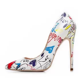 Graffiti Colorful Bridal Pumps High Heels Pointed Toe