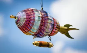 Handmade Steampunk Airship with Handcarved Wooden Keepsake Urn for Cremation Ash