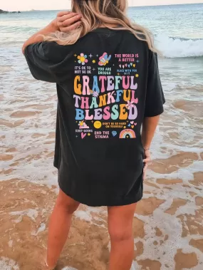 Inspirational TShirt Grateful Letter Graphic Round Neck Short Sleeve T-Shirt