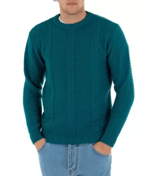 Maglioncino Uomo Girocollo Maglia Inglese Basic Con Trecce Petrolio GIOSAL-M2422A