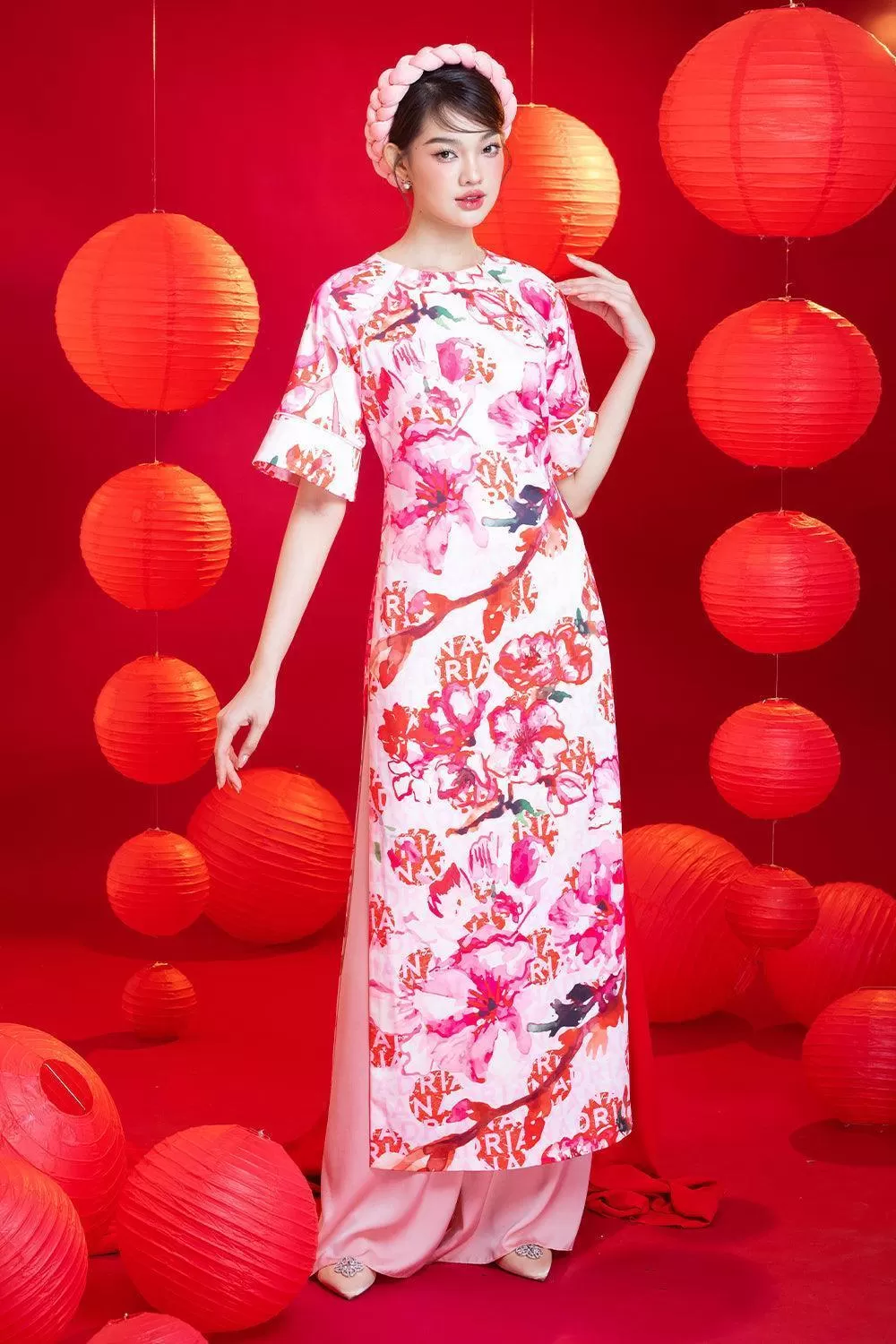 Mina Straight Round Neck Brocade Ankle Length Ao Dai