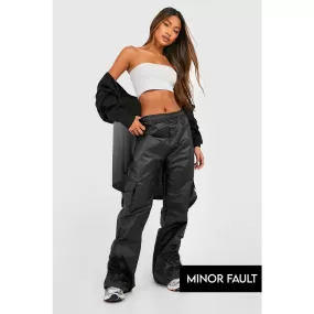 (Minor Fault) Black Wide Leg Faux Cargo Trousers