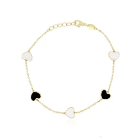 Mother of Pearl and Onyx Heart Station Bracelet