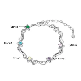 Personalized 5 Inlaid Birthstone Flower Bracelets For Women