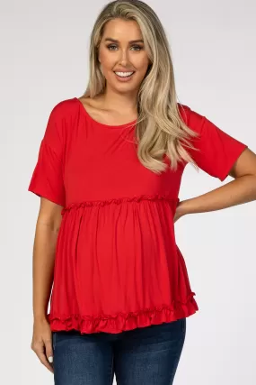 Red Lettuce Trim Maternity Top