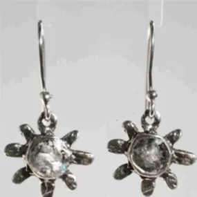 Roman glass silver earrings flower design