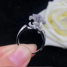 Round Cut Flower Sterling Silver Ring