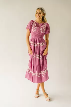 The Radford Embroidered Maxi Dress in Mauve (PRE-ORDER: SHIPS IN 3-4 WEEKS)