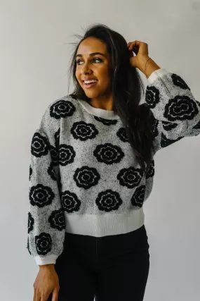 The Remsen Flower Patterned Sweater in White   Black