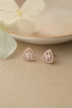 Triangular Flower Rose Gold Plated Sterling Silver Stud Earrings