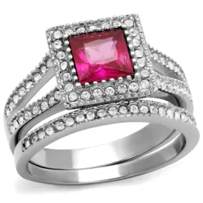 WildKlass Stainless Steel Ring High Polished Women AAA Grade CZ Ruby